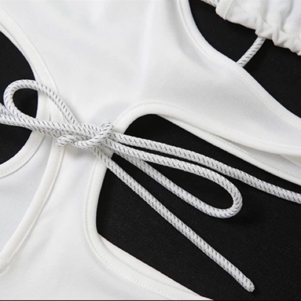 Rincón White Rope Tie Pekaboo Mini Dress, Special Occasion White Beach Mini - Picture 6 of 6